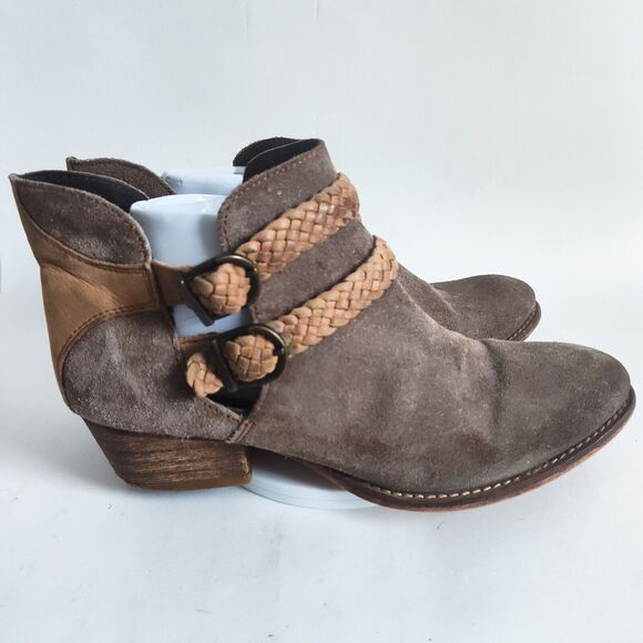 Rebels Shoes - Rebels Boho Western Moto Biker Braided Double Strap Ankle Boots Suede Size 9M